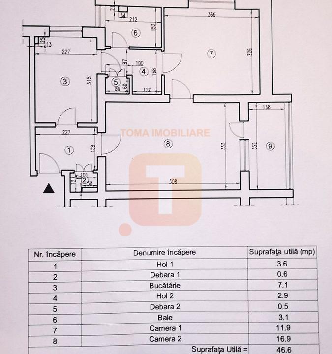 Apartament 2 camere, 51,2 mp utili, circular, Mărăței, etajul 4/4 acoperit, Piatra Neamț